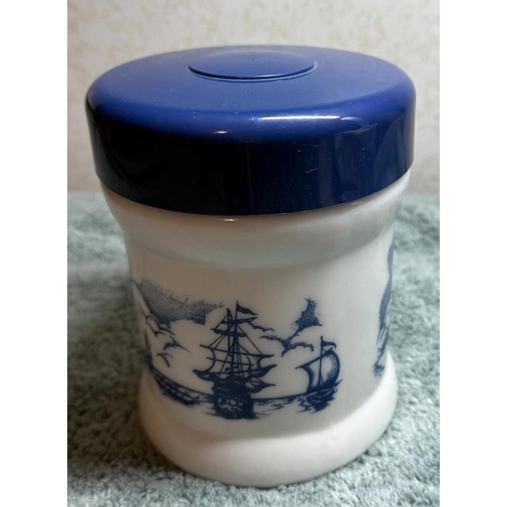 Milk Glass Tobacco Humidor With Dutch Windmill and Sailing Ship Scene